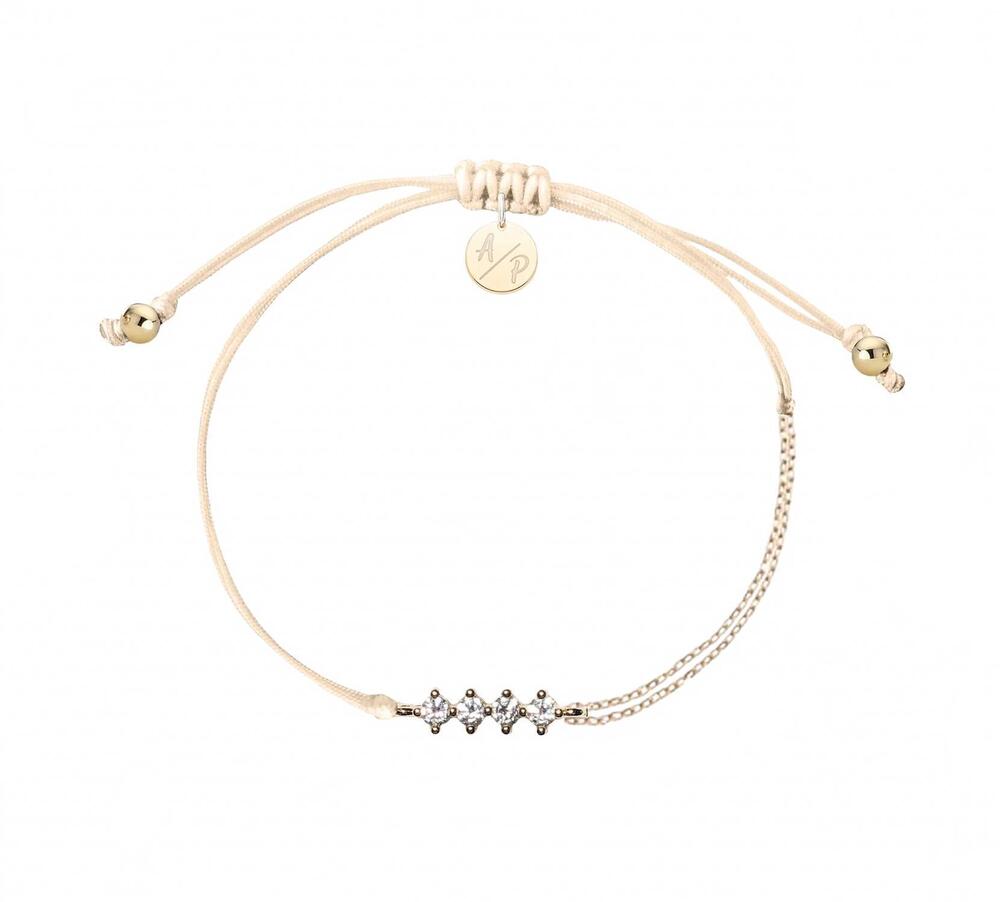 NEW ADRIANA PAPPAS women's cz crystal bar bracelet on colored cord in light peac